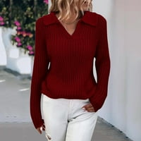 Divat ruházat Női alkalmi pulóver hajtóka egyszínű Slim Fit V nyakú kötött pulóver női pulóver pulóver Pink XXL