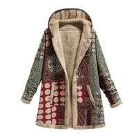 Follure Női Téli Meleg Felsőruházat Nyomtatás Kapucnis Zsebekkel Vintage Kabátok Kardigán Nők
