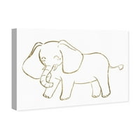 Runway Avenue állatok fali művészet vászon nyomatok 'Line Elefánt' Állatkert és vadállatok - arany, fehér