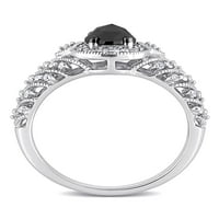 Carat T.W. Fekete -fehér gyémánt 10K fehér arany halo eljegyzési gyűrű