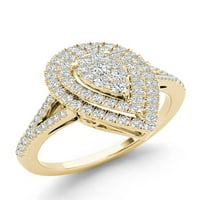 Imperial 1 2Ct TDW gyémánt 14K sárga arany körte alak klaszter halo eljegyzési gyűrű