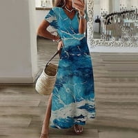 Női Maxi padló Ruha Clearance alkalmi laza V nyakú divat ruházat Női virágos nyomtatás Vintage trend ruhák nyári Rövid