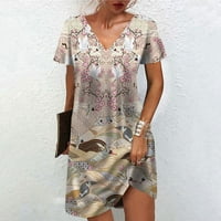 Fnochy nyári ruhák nőknek Plusz méretű nyomtatás rövid ujjú V nyak combközépig divat ruha
