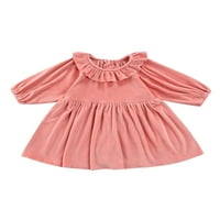 Blotona kis csecsemő gyerekek kislány Alkalmi Hosszú ujjú ruha divat Egyszínű fodros Kerek nyakú A-line ruha 6M-5T