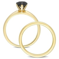 Miabella női karátos T.W. Körte vágott fekete gyémánt 14 kt sárga arany pasziánsz 2 darabos menyasszonyi készlet