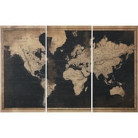 Firstime & Co. Brown Raodated World Map Canvas Wall Art 3 darabos készlet, rusztikus, keret nélküli, 1.