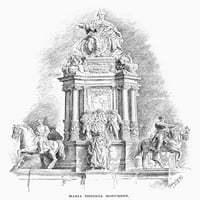 Bécs: Mária Terézia. Mária Terézia Császárné Emlékműve Bécsben, Ausztriában. Vonal Metszet, 1889. Poszter nyomtatás