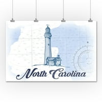 Észak-Karolina-Világítótorony-Kék-Parti Ikon-Lámpás Sajtó Grafika