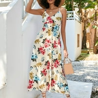 Atinetok hivatalos ruhák nőknek Beach Boho Vintage virágos Elasztikus derék Spagetti heveder hosszú ruhák ujjatlan