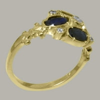 Brit készült 10K sárga arany természetes gyémánt & zafír női ígéret gyűrű - méret opciók-Méret 4.5
