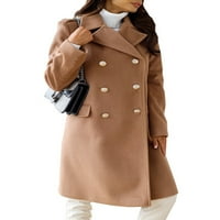 Glonme kétsoros árok kabátok Női laza téli felsők alkalmi Notch hajtóka gyapjú borsó kabát Khaki 2XL