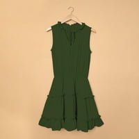 Női többszintű Swing Mini ruha alkalmi A vonal nyári fodros V nyakú Tartály ruhák plusz méretű ruha Zöld XL