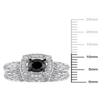 1- Carat T.W. Fekete -fehér gyémánt sterling ezüst halo filigrán menyasszonyi készlet