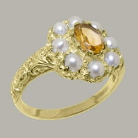 Brit készült 14K sárga arany természetes citrin & tenyésztett gyöngy női Nyilatkozat gyűrű - méret opciók-Méret 10