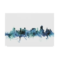Védjegy képzőművészet 'Tulsa Oklahoma kék kékeszöld Skyline' vászon művészet Michael Tompsett