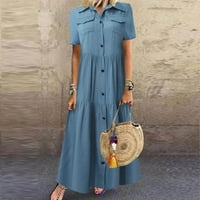 Női nyári varrás hosszú Dressess temperamentum nagy hinta Szoknya Vékony utánzat farmer ruha Kék XXL