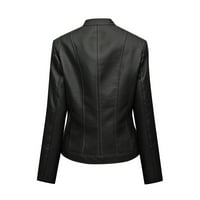 Xinqinghao Női cipzáras dzsekik kabát Hajtóka PU bőr felszerelt Dzsekik Egyszínű Hosszú ujjú Streetwear dzsekik Fekete