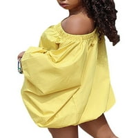 Rejlun Női Hosszú ujjú Mini ruhák sima egyszínű rövid ruha Klub Sárga XXL