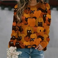 Női felsők Clearance alatt $ Női Halloween Print Hosszú ujjú pulóver alkalmi blúz pulóver Orange s