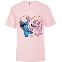 Disney Lilo és Stitch Angel Heart Kisses - Rövid ujjú póló gyerekeknek-egyedi-puha rózsaszín