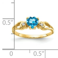 Primal arany karátos sárga arany szív kék topáz és gyémánt gyűrű