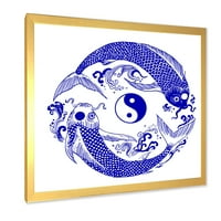 Designart 'Blue Chinoiserie Koi Fish II' hagyományos keretes művészeti nyomtatás