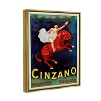 Stupell Industries Cinzano Vermouth Vintage AD grafikus művészet fémes arany úszó keretes vászon nyomtatott fali művészet,