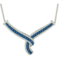 Carat T.W. Élénk kék és fehér gyémánt 10KT kortárs fehér arany nyaklánc
