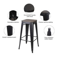 Design Group fekete számláló magasságú fémbár székek fa üléssel, 6 -os készlet
