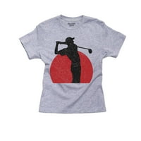 Japán Olimpiai-Golf-zászló-sziluett fiú Pamut Ifjúsági szürke póló