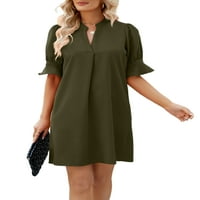 Sanviglor Női Rövid Mini ruhák V nyak Sundress Fél ujjú póló ruha Egyszerű Ünnep Zöld 2XL