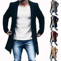 Férfi hajtóka Retro árok felsőruházat egyetlen mellű felöltő Hosszú ujjú kabát kabát Sötétkék 4XL