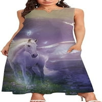 Magic Unicorn Wonderland Női hosszú ruha alkalmi ujjatlan Maxi ruha Swing ruhák zsebekkel