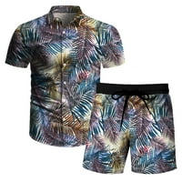 Stamzod férfi készletek ruhák nyári alkalmi Turndown gomb kardigán Turndown nyomtatás rövid ujjú strand blúz és nadrág