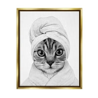 Stupell Industries vicces macska fürdőköpenyben Portré állatok és rovarok Festés arany úszó keretes művészeti nyomtatási