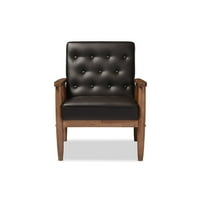 Baxton Studio Sorrento század közepén Retro Modern Barna Fau bőr kárpitozott fa nappali szék